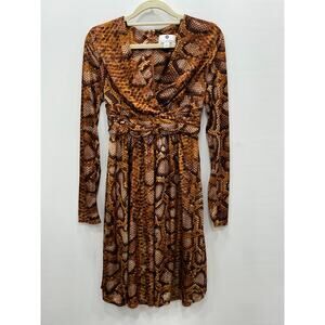 Altuzarra Womens Snake Print Dress Long Sleeve V-Neck Lined Stretch Brown Size 2